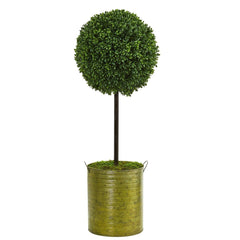 2.5’ Boxwood Topiary Artificial Tree in Green Tin (Indoor/Outdoor) - Ornate Home