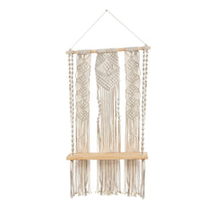 2.5’ x 1.5’ Layered Macrame Wall Hanging with Wooden Shelf - Ornate Home