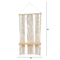 2.5’ x 1.5’ Layered Macrame Wall Hanging with Wooden Shelf - Ornate Home