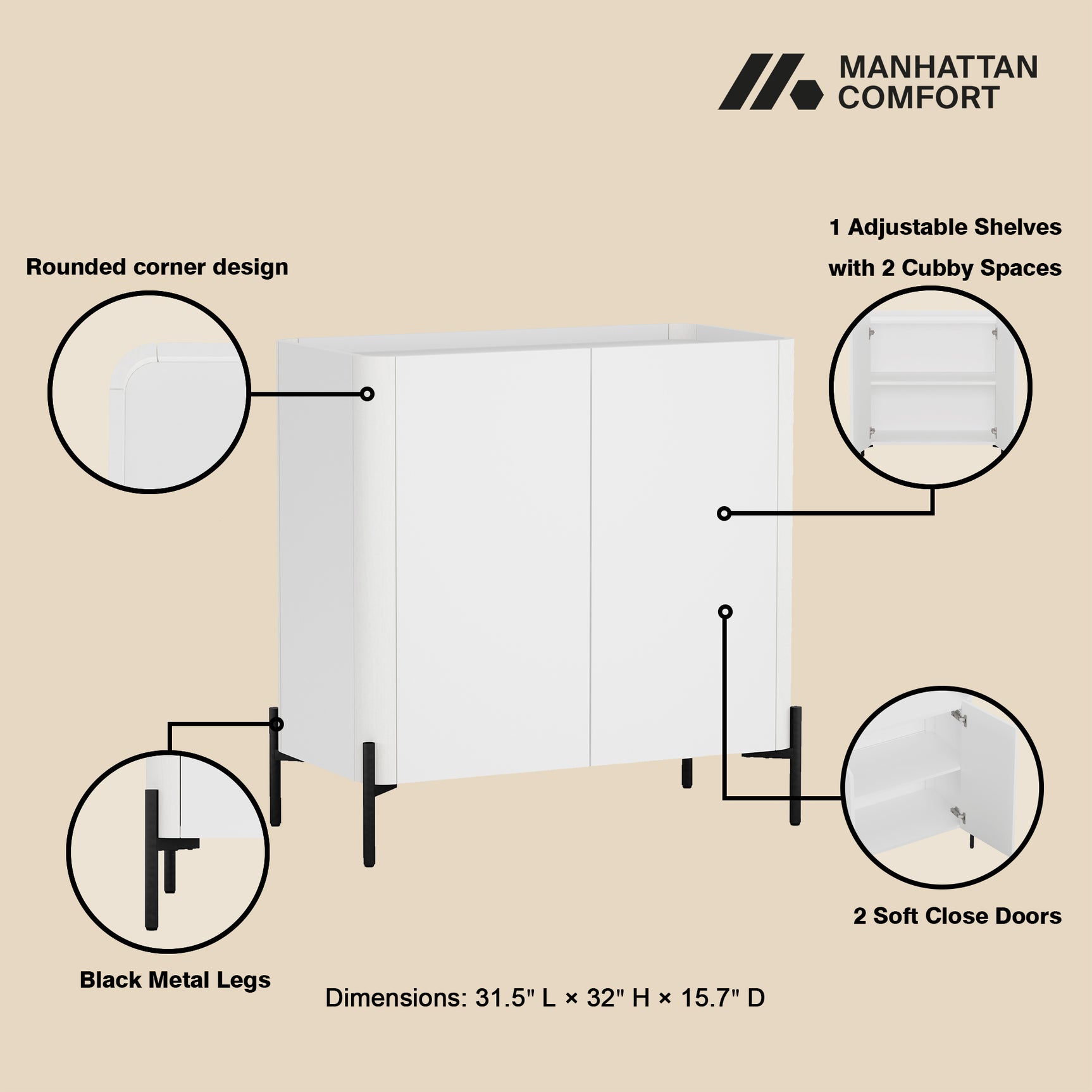2-Piece Abbey Accent Cabinet and Bookcase in White - Ornate Home