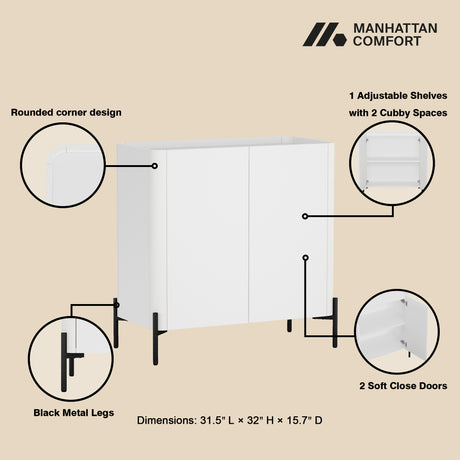 2-Piece Abbey Accent Cabinet and Bookcase in White - Ornate Home
