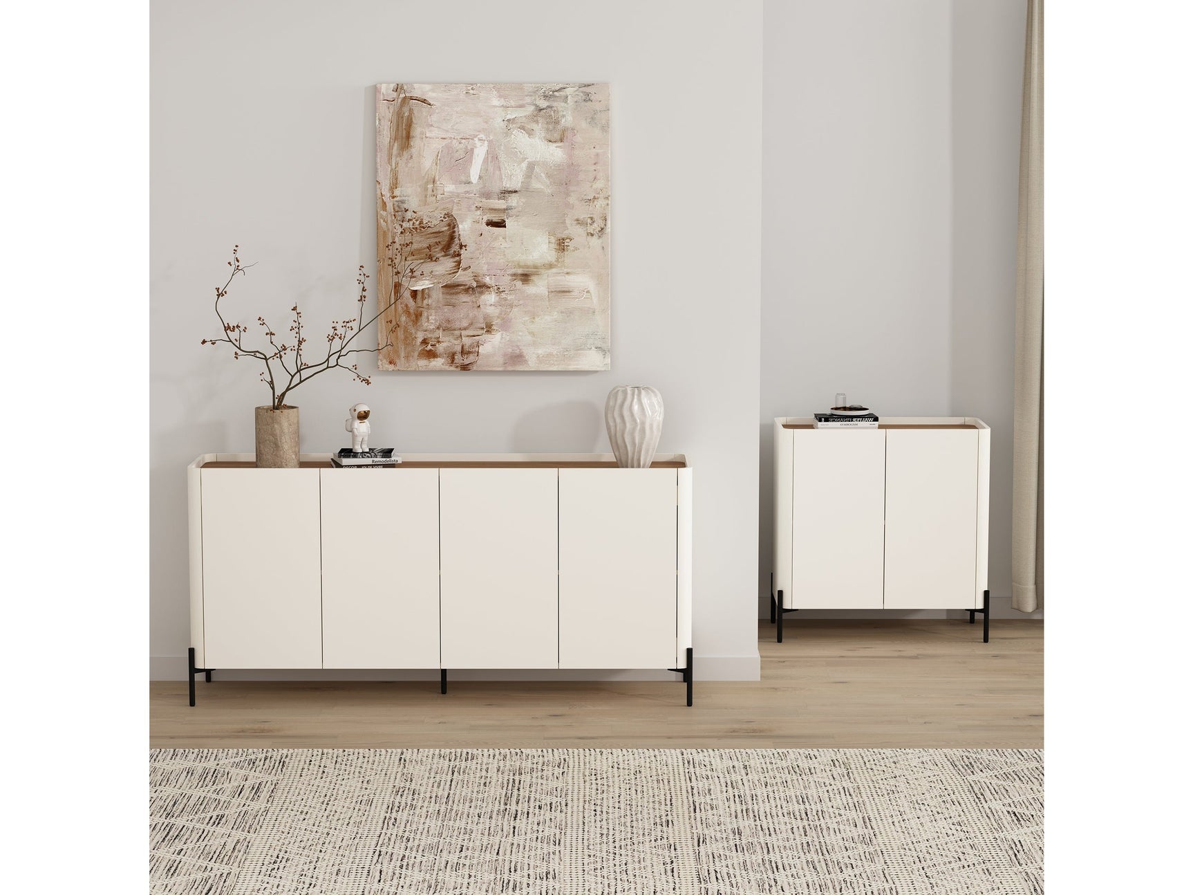 2-Piece Abbey Accent Cabinet and Sideboard in Maple and Off White - Ornate Home