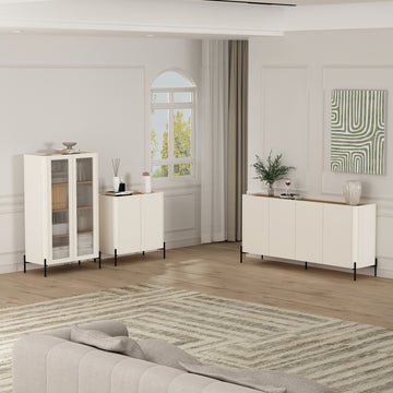 2-Piece Abbey Accent Cabinet and Sideboard in Maple and Off White - Ornate Home