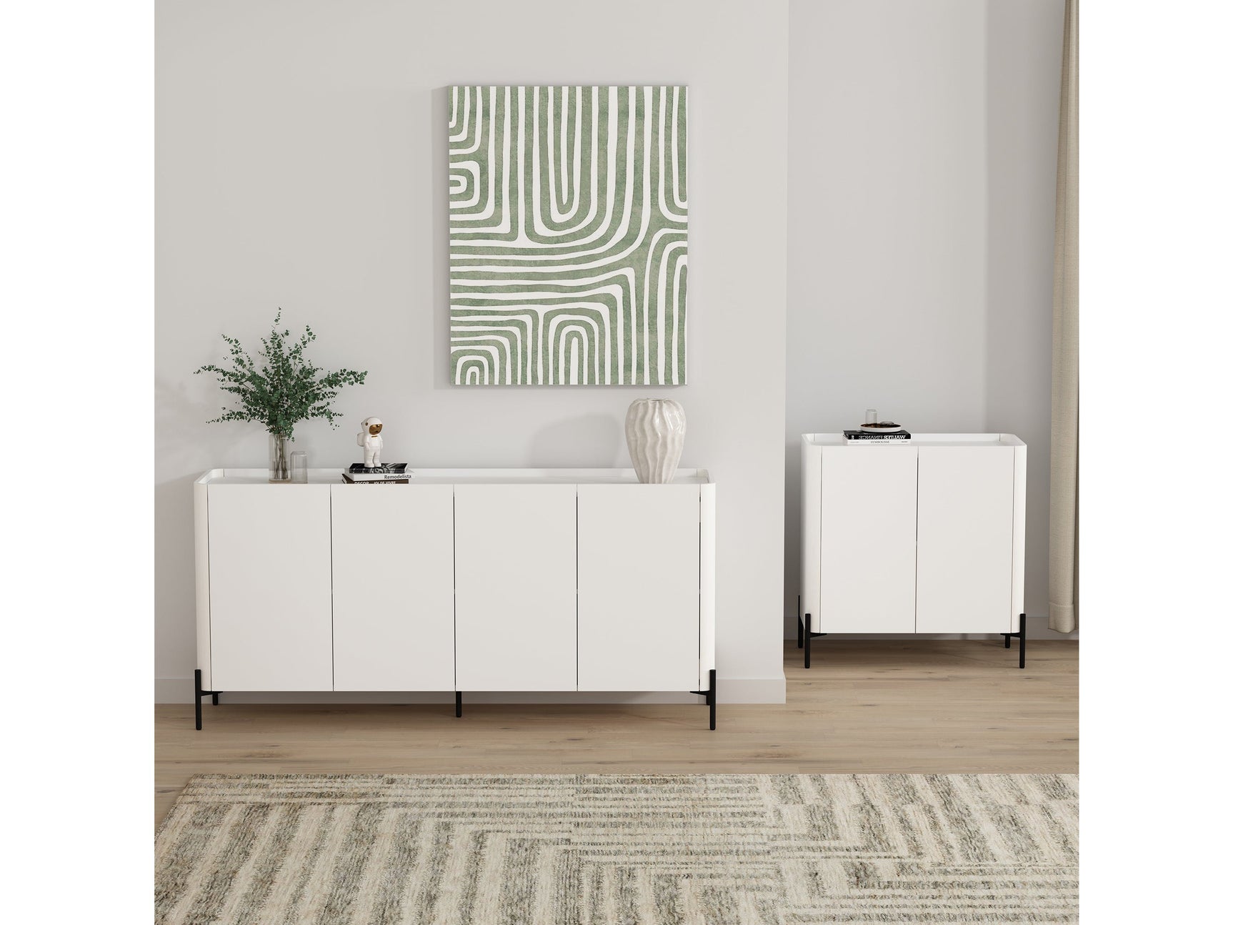 2-Piece Abbey Accent Cabinet and Sideboard in White - Ornate Home