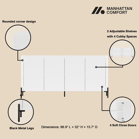 2-Piece Abbey Accent Cabinet and Sideboard in White - Ornate Home
