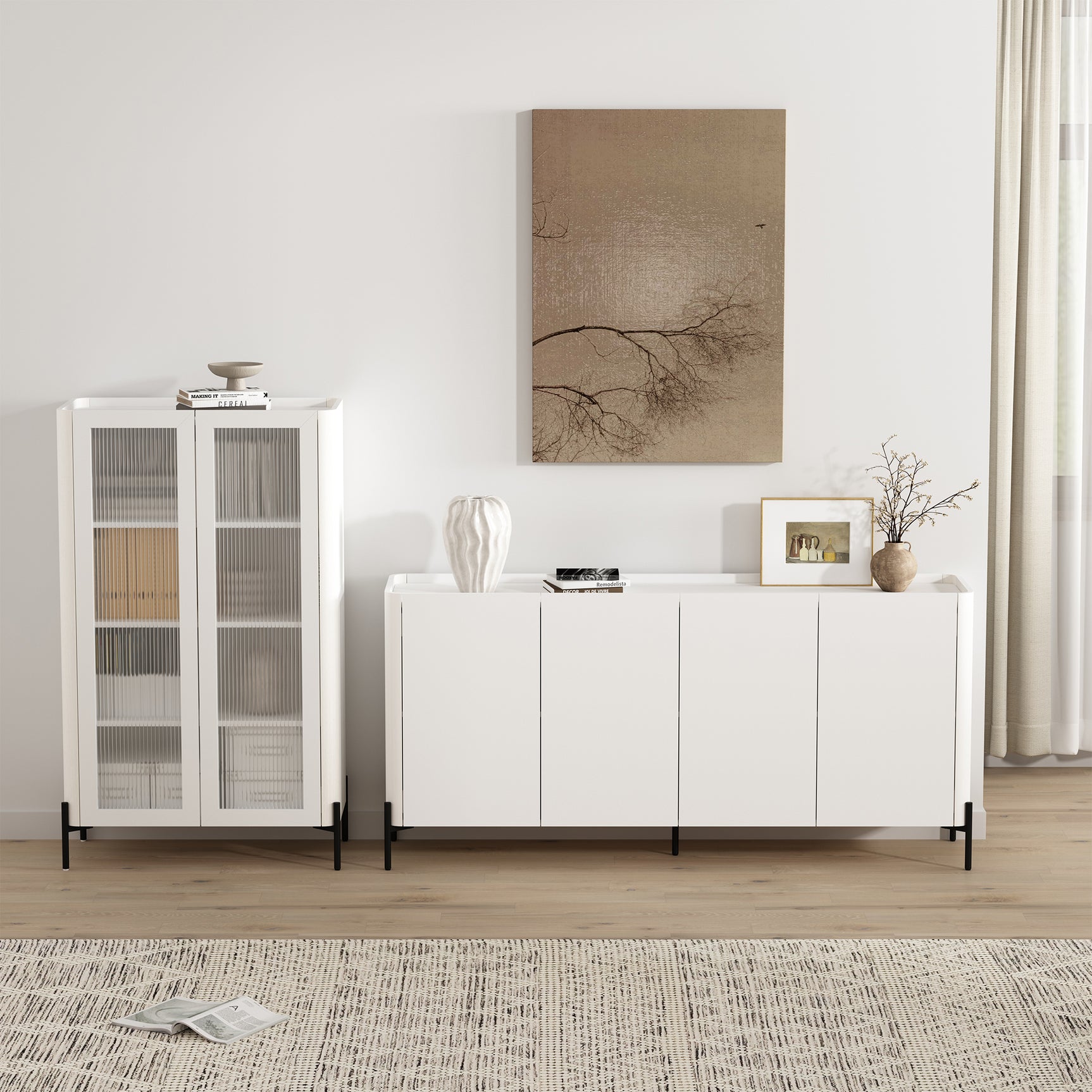 2-Piece Abbey Bookcase and Sideboard in White - Ornate Home