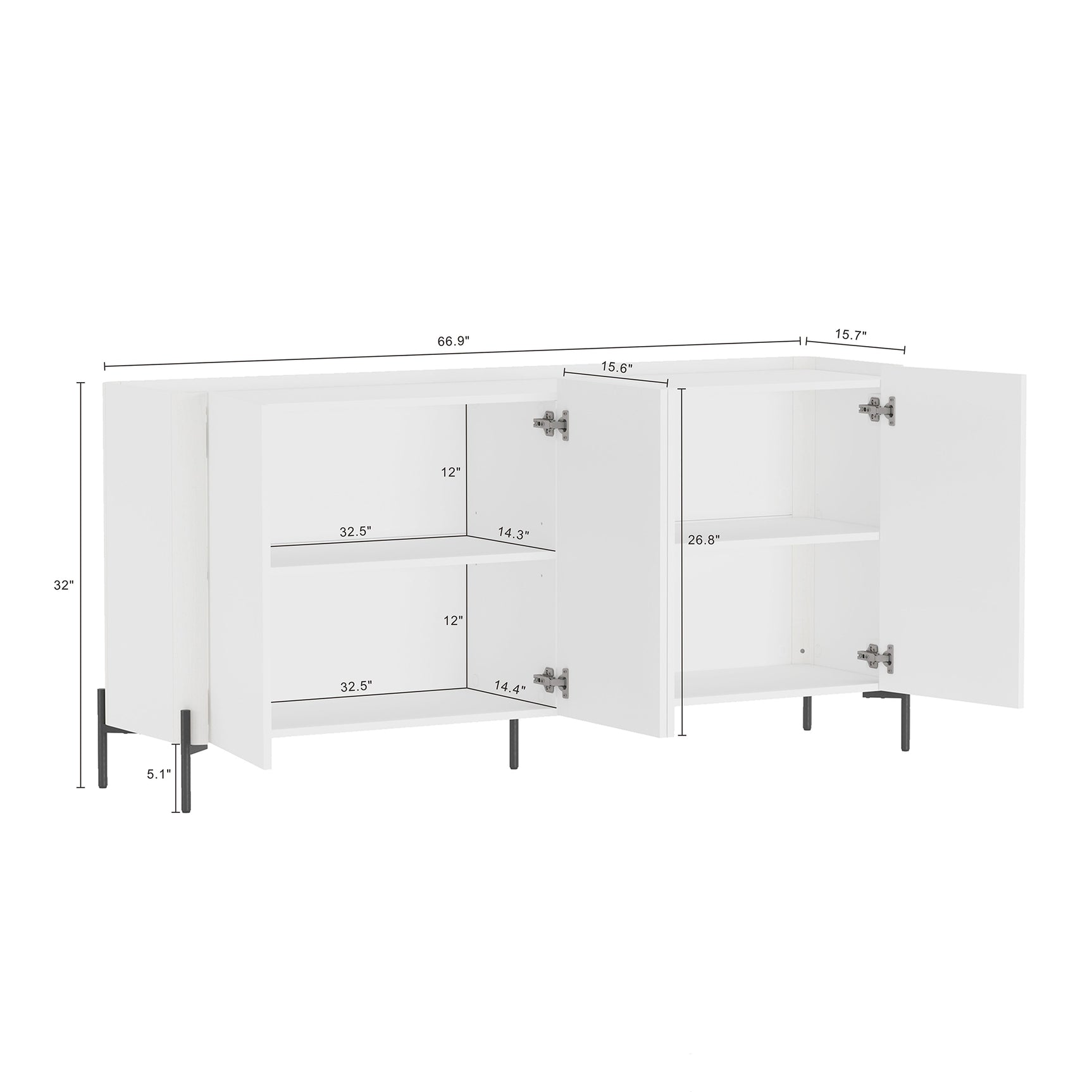 2-Piece Abbey Bookcase and Sideboard in White - Ornate Home