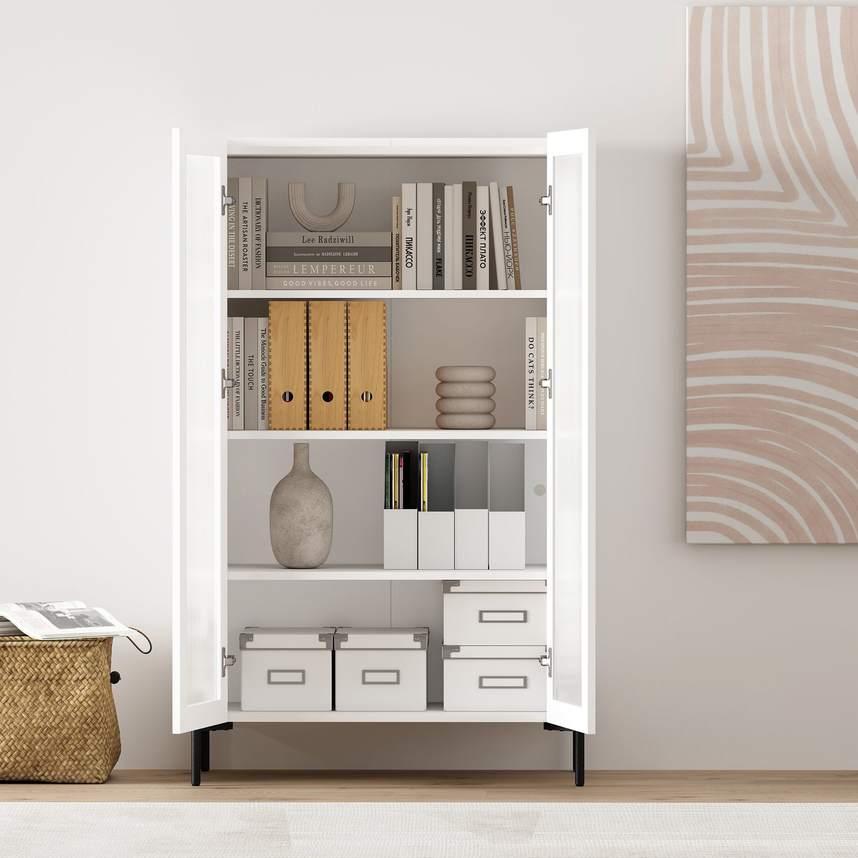 2-Piece Abbey Bookcase and Sideboard in White - Ornate Home