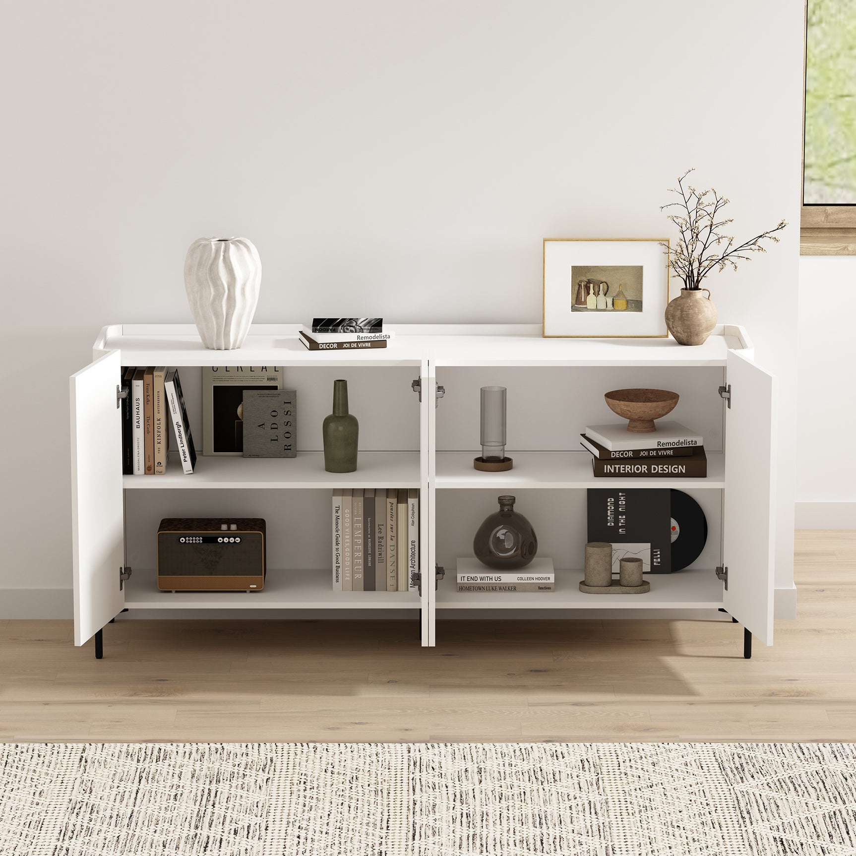 2-Piece Abbey Bookcase and Sideboard in White - Ornate Home