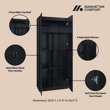 2-Piece Cornelia Storage Closet 1.0 and 2.0 in Black - Ornate Home