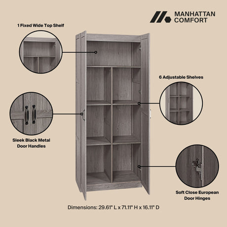 2-Piece Cornelia Storage Closet 1.0 and 2.0 in Grey - Ornate Home