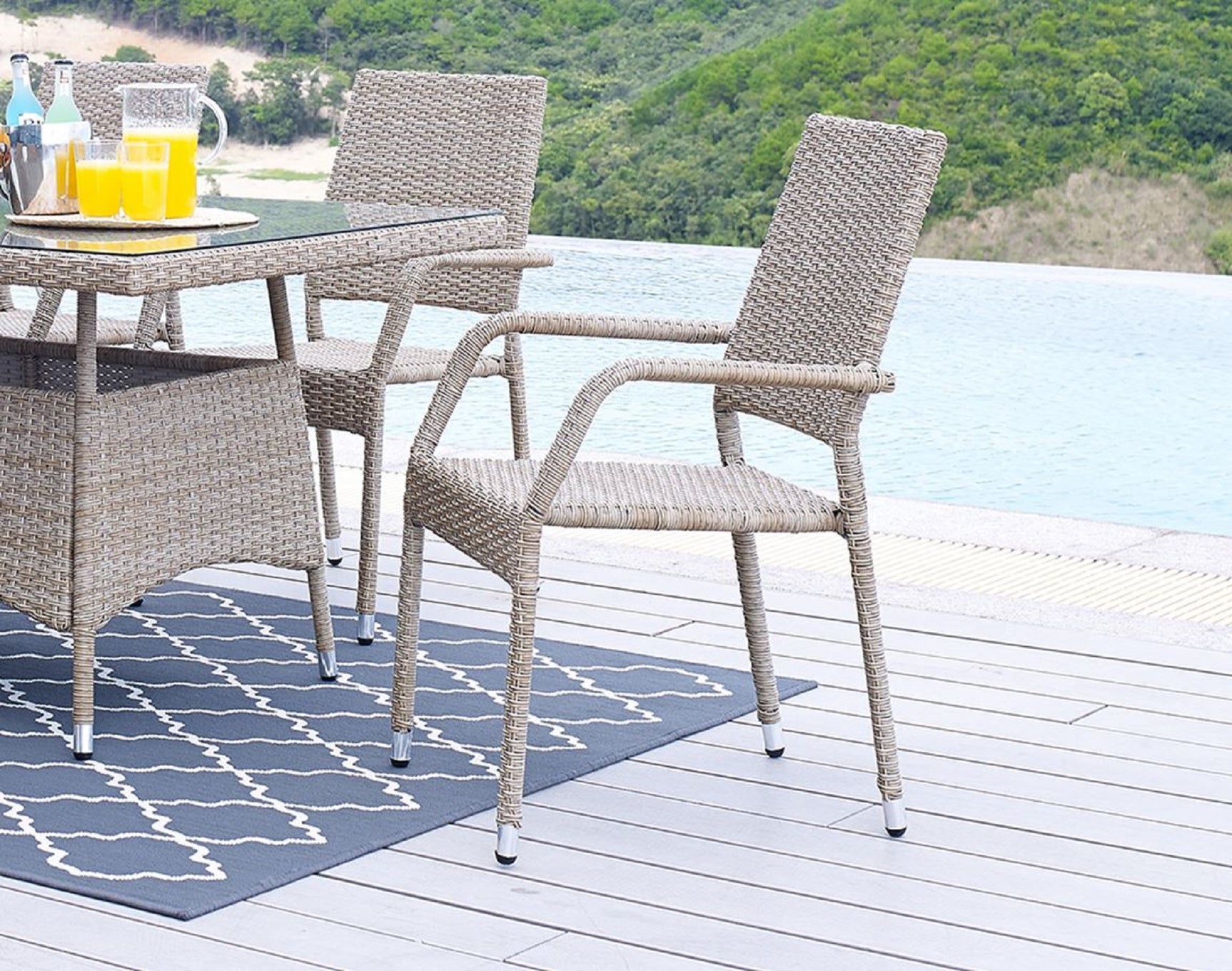 2-Piece Genoa Patio Dining Armchair in Nature Tan Weave - Ornate Home