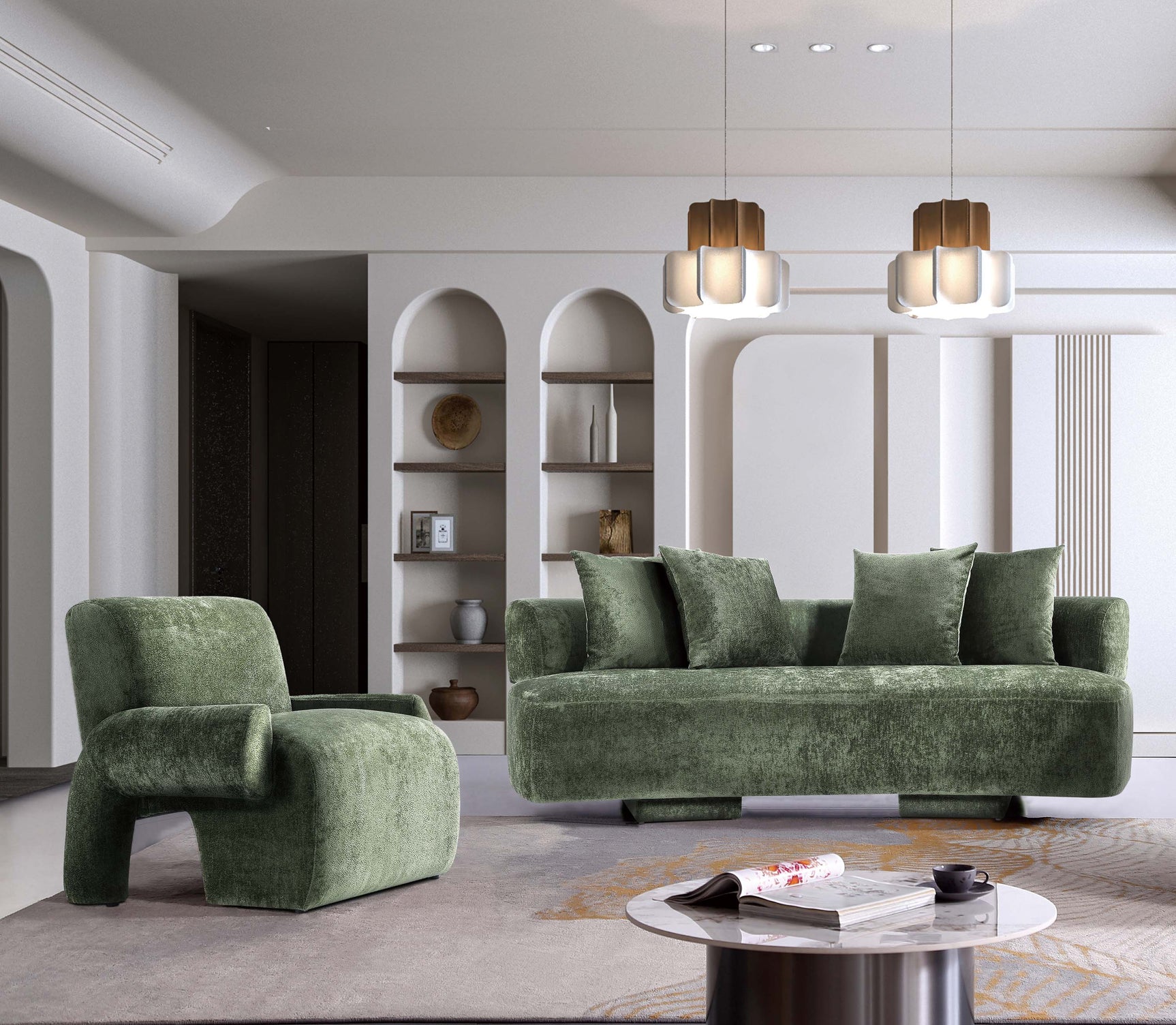 2-Piece Verandah 90.6" Sofa and Accent Chair in Olive Green - Ornate Home