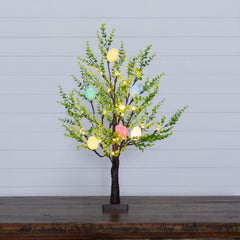 2' Pre-Lit Artificial Easter Egg Twig Tree with Greens and 24 Warm White LED Lights - Ornate Home