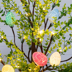 2' Pre-Lit Artificial Easter Egg Twig Tree with Greens and 24 Warm White LED Lights - Ornate Home