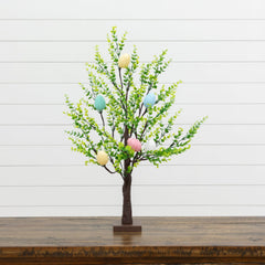 2' Pre-Lit Artificial Easter Egg Twig Tree with Greens and 24 Warm White LED Lights - Ornate Home