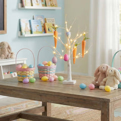 2' Pre-Lit Artificial Easter Egg and Carrots Ornament Twig Tree with 24 Warm White LED Lights - Ornate Home