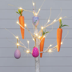2' Pre-Lit Artificial Easter Egg and Carrots Ornament Twig Tree with 24 Warm White LED Lights - Ornate Home