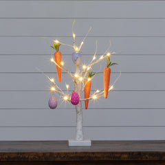 2' Pre-Lit Artificial Easter Egg and Carrots Ornament Twig Tree with 24 Warm White LED Lights - Ornate Home