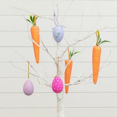 2' Pre-Lit Artificial Easter Egg and Carrots Ornament Twig Tree with 24 Warm White LED Lights - Ornate Home