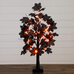 2' Pre-Lit Artificial Halloween Black Maple Tree with 24 Orange & Purple LED Lights - Ornate Home