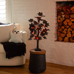 2' Pre-Lit Artificial Halloween Black Maple Tree with 24 Orange & Purple LED Lights - Ornate Home