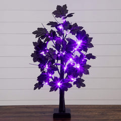 2' Pre-Lit Artificial Halloween Black Maple Tree with 24 Orange & Purple LED Lights - Ornate Home