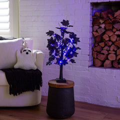 2' Pre-Lit Artificial Halloween Black Maple Tree with 24 Orange & Purple LED Lights - Ornate Home