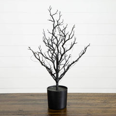 2' Pre-Lit Artificial Halloween Black Spooky Twig Tree with 60 Orange & Purple Copper Wire String LED Lights - Ornate Home