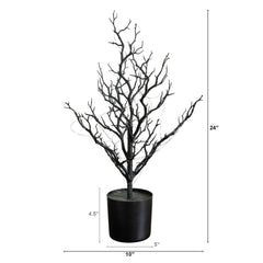 2' Pre-Lit Artificial Halloween Black Spooky Twig Tree with 60 Orange & Purple Copper Wire String LED Lights - Ornate Home