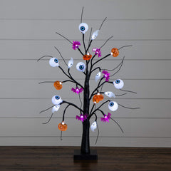 2' Pre-Lit Artificial Halloween Eyeballs, Ghosts, Bats & Pumpkins 24 LED Lighted Ornament Tree - Ornate Home