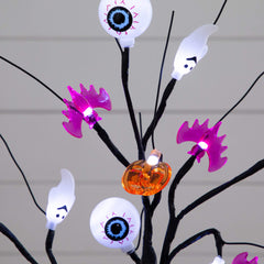 2' Pre-Lit Artificial Halloween Eyeballs, Ghosts, Bats & Pumpkins 24 LED Lighted Ornament Tree - Ornate Home