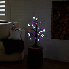 2' Pre-Lit Artificial Halloween Eyeballs, Ghosts, Bats & Pumpkins 24 LED Lighted Ornament Tree - Ornate Home