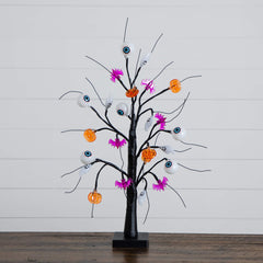 2' Pre-Lit Artificial Halloween Eyeballs, Ghosts, Bats & Pumpkins 24 LED Lighted Ornament Tree - Ornate Home
