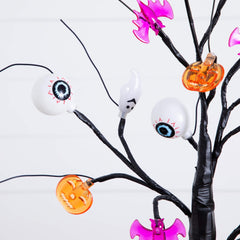 2' Pre-Lit Artificial Halloween Eyeballs, Ghosts, Bats & Pumpkins 24 LED Lighted Ornament Tree - Ornate Home