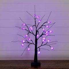 2' Pre-Lit Artificial Halloween Ghost Twig Tree with 24 Purple LED Lights - Ornate Home