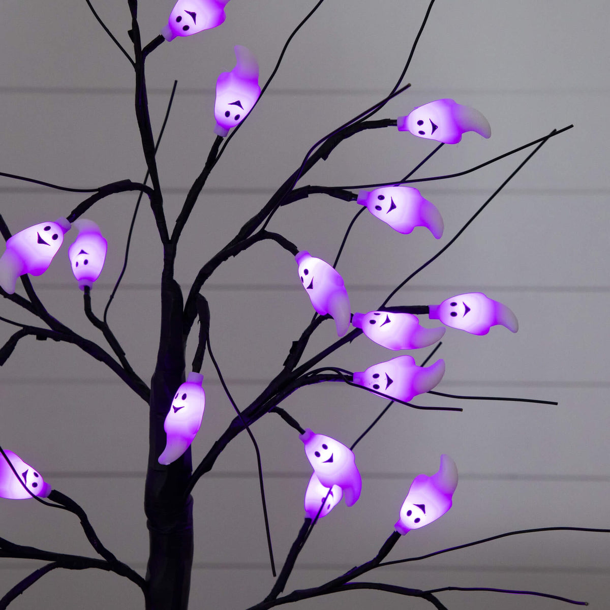 2' Pre-Lit Artificial Halloween Ghost Twig Tree with 24 Purple LED Lights