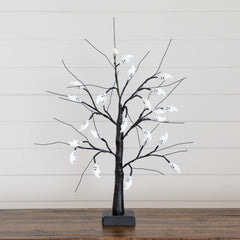 2' Pre-Lit Artificial Halloween Ghost Twig Tree with 24 Purple LED Lights - Ornate Home
