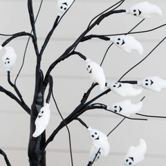 2' Pre-Lit Artificial Halloween Ghost Twig Tree with 24 Purple LED Lights - Ornate Home