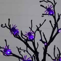 2' Pre-Lit Artificial Halloween Spider Twig Tree with 24 Purple LED Lights - Ornate Home