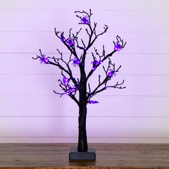 2' Pre-Lit Artificial Halloween Spider Twig Tree with 24 Purple LED Lights - Ornate Home