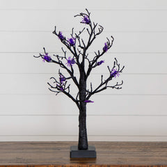 2' Pre-Lit Artificial Halloween Spider Twig Tree with 24 Purple LED Lights - Ornate Home