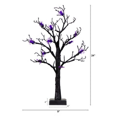 2' Pre-Lit Artificial Halloween Spider Twig Tree with 24 Purple LED Lights - Ornate Home
