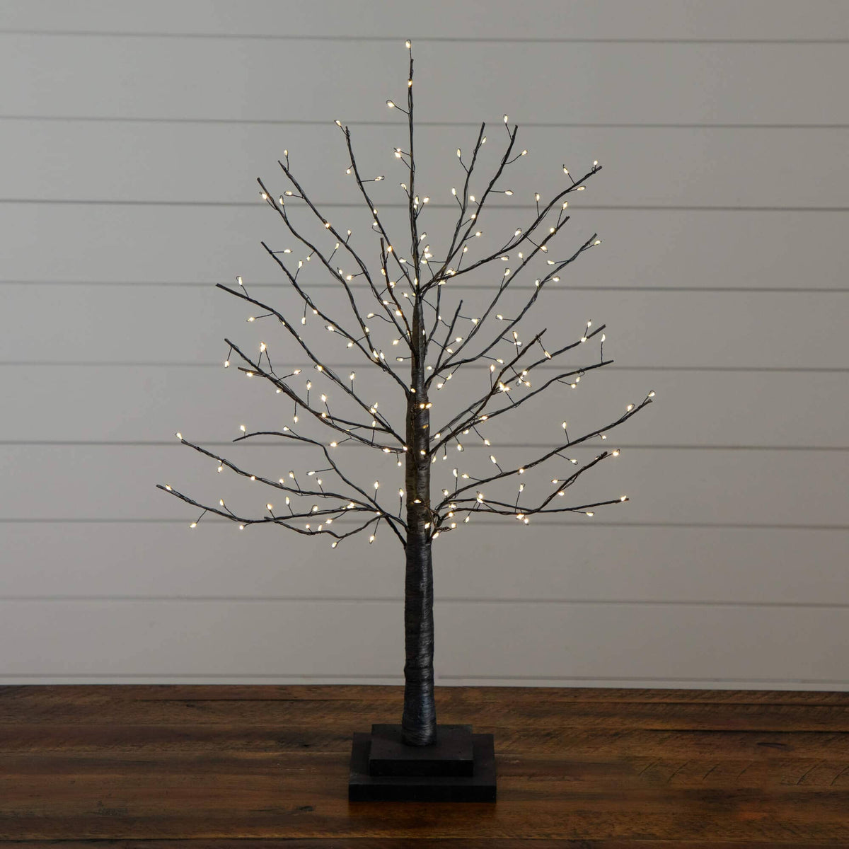 2' Pre-Lit Artifiical Halloween Black Twig Tree with 210 Warm White Fairy Copper Wire LED Lights