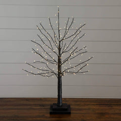 2' Pre-Lit Artifiical Halloween Black Twig Tree with 210 Warm White Fairy Copper Wire LED Lights - Ornate Home