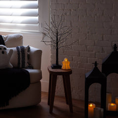 2' Pre-Lit Artifiical Halloween Black Twig Tree with 210 Warm White Fairy Copper Wire LED Lights - Ornate Home
