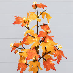 2' Pre-Lit Autumn Maple Artificial Fall Tree with 24 Warm White LED & Pumpkin Shaped Lights with Detachable Base - Ornate Home