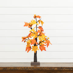 2' Pre-Lit Autumn Maple Artificial Fall Tree with 24 Warm White LED & Pumpkin Shaped Lights with Detachable Base - Ornate Home