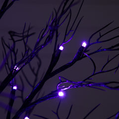 2’ Pre-Lit Halloween Deluxe Black Twig Artificial Tree with 44 Orange & Purple LED Lights - Ornate Home