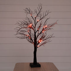 2’ Pre-Lit Halloween Deluxe Black Twig Artificial Tree with 44 Orange & Purple LED Lights - Ornate Home